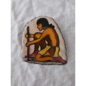 Vintage Art Brooch Pin Tribal Painting Philipa Henschel Signed Del Mar